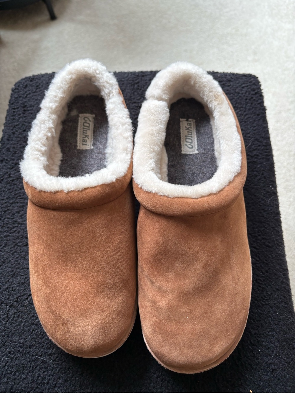 OluKai brown suede/ sheerling lined Slip-On Shoes
